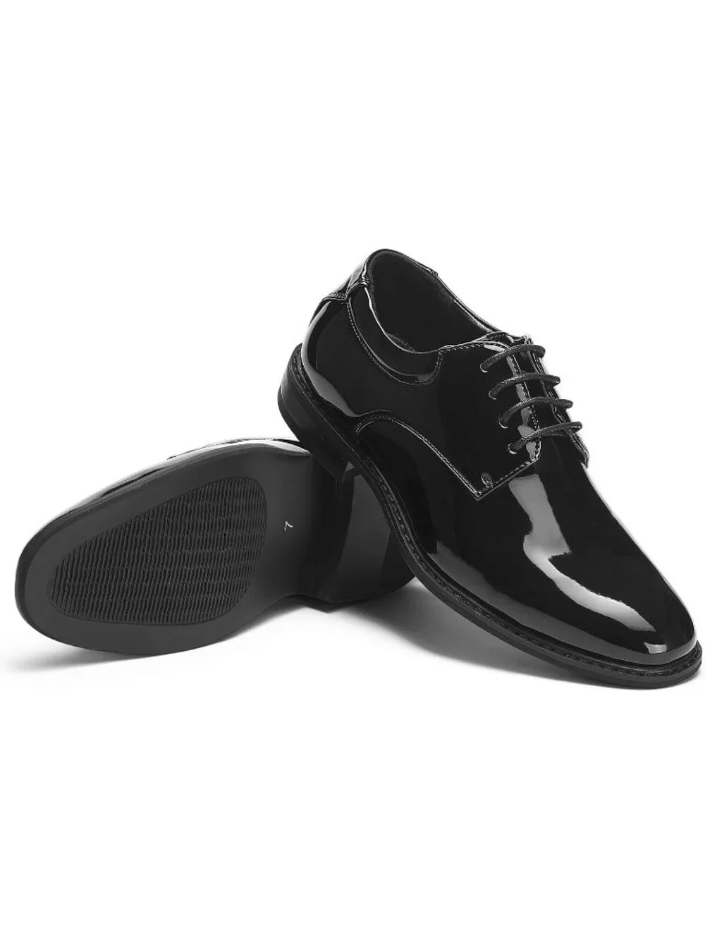Men Black Shiny Wingtip Anti-Slip Durable Sole Business Oxford Derby Dress Shoes